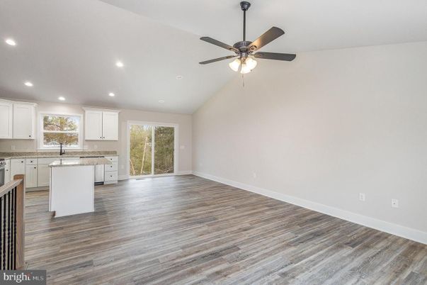 Empty room, Interior, Kitchen, Recessed Lighting, Wood Texture Flooring