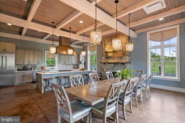 Dining room, Interior, Kitchen, Pendant Lights, Recessed Lighting, Stainless Steel Appliances, Wooden Beams, Wooden Ceilings