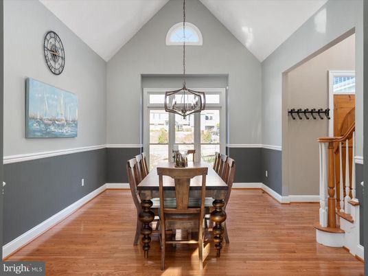 Dining room, Interior, Pendant Lights, Wood Texture Flooring
