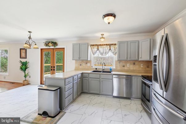Interior, Kitchen, Marble, Pendant Lights, Stainless Steel Appliances