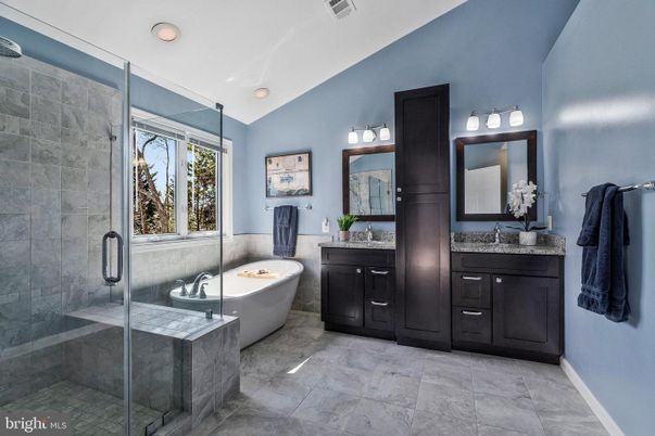 Bathroom, Dual Sink Vanities, Free Standing Baths, Glass Shower, Interior