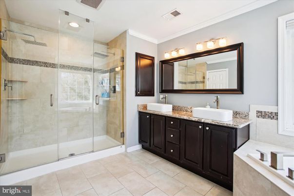 Bathroom, Dual Sink Vanities, Glass Shower, Interior, Recessed Lighting