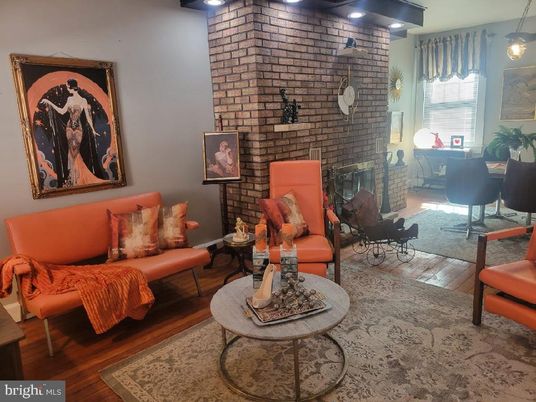 Dining room, Fireplace, Interior, Living room, Pendant Lights, Recessed Lighting, Stone Walls, Wood Texture Flooring