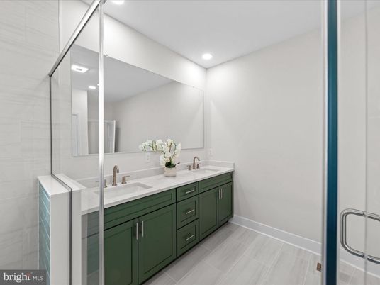 Bathroom, Dual Sink Vanities, Glass Shower, Interior, Recessed Lighting