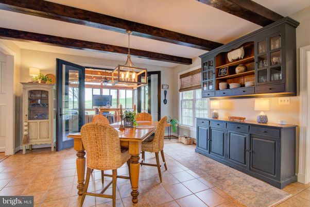 Dining room, Interior, Pendant Lights, Wooden Beams
