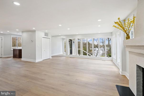 Empty room, Fireplace, Interior, Recessed Lighting, Wood Texture Flooring