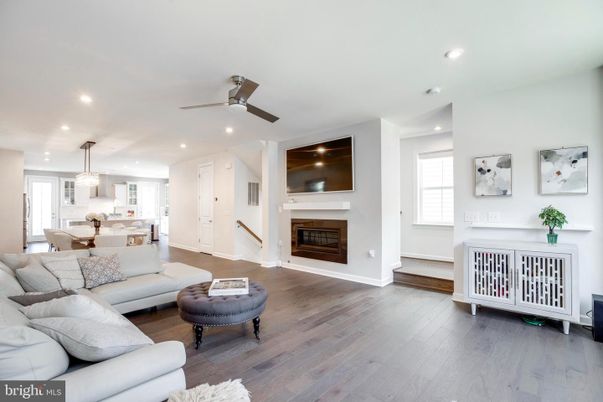 Dining room, Fireplace, Interior, Kitchen, Living room, Pendant Lights, Recessed Lighting, Wood Texture Flooring