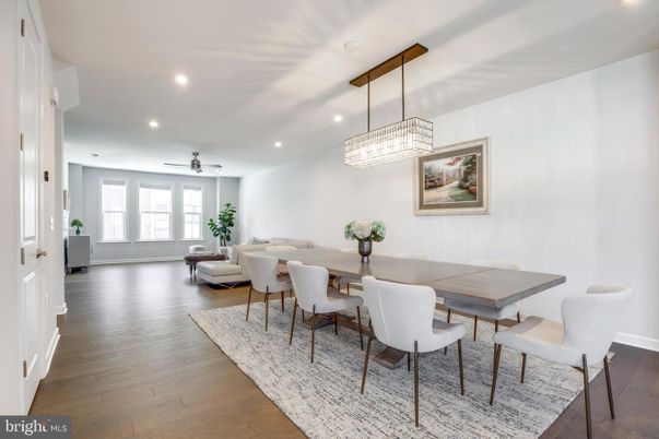 Chandelier, Dining room, Interior, Living room, Recessed Lighting, Wood Texture Flooring