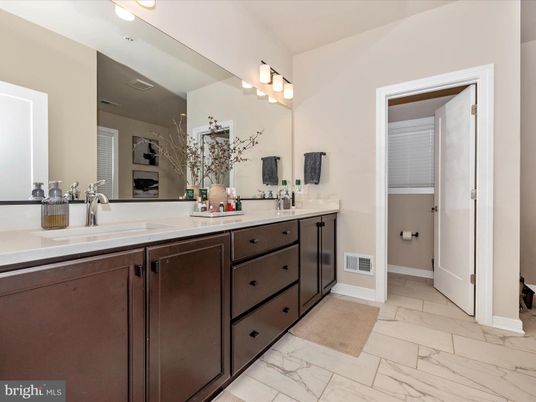 Bathroom, Dual Sink Vanities, Interior, Marble, Recessed Lighting