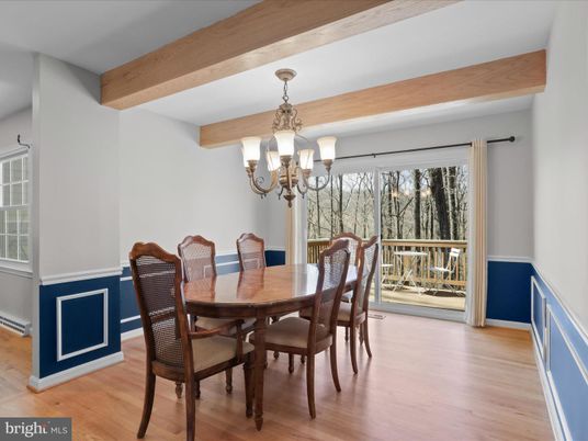 Chandelier, Dining room, Interior, Wooden Beams, Wood Texture Flooring
