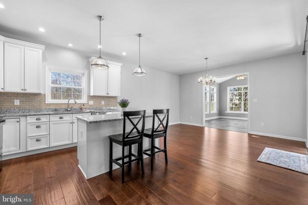 Chandelier, Interior, Kitchen, Pendant Lights, Recessed Lighting, Wood Texture Flooring