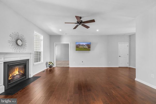 Empty room, Fireplace, Interior, Recessed Lighting, Wood Texture Flooring