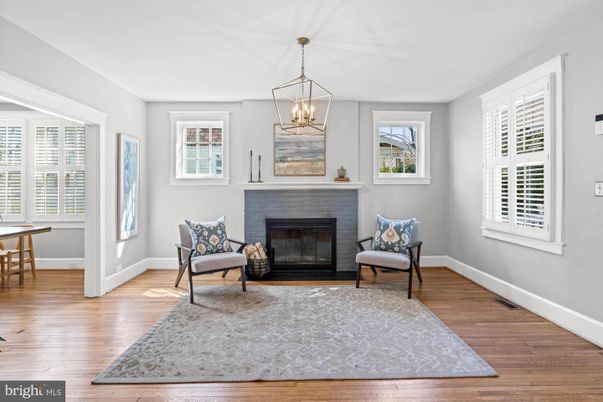Fireplace, Interior, Pendant Lights, Wood Texture Flooring