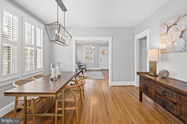 Dining room, Interior, Pendant Lights, Wood Texture Flooring