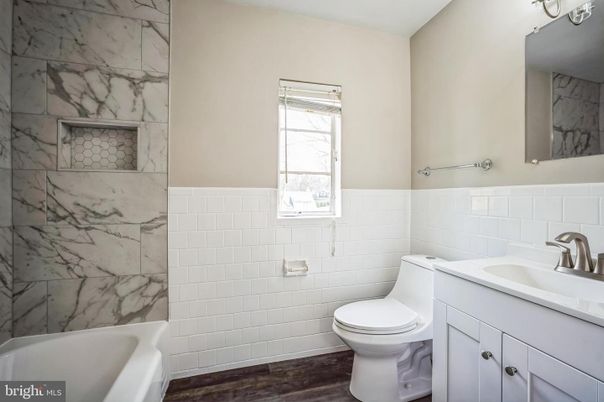 Bathroom, Interior, Marble Walls, Wood Texture Flooring