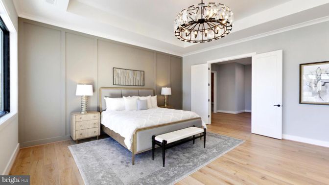 Bedroom, Interior, Pendant Lights, Wood Texture Flooring