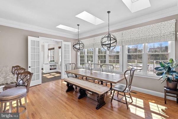 Chandelier, Dining room, Interior, Pendant Lights, Wood Texture Flooring