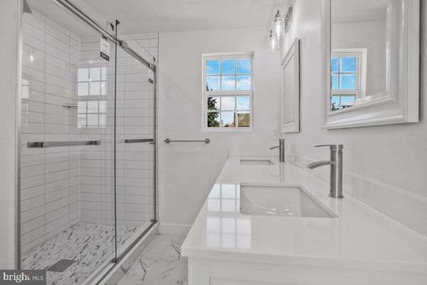 Bathroom, Dual Sink Vanities, Glass Shower, Interior, Marble