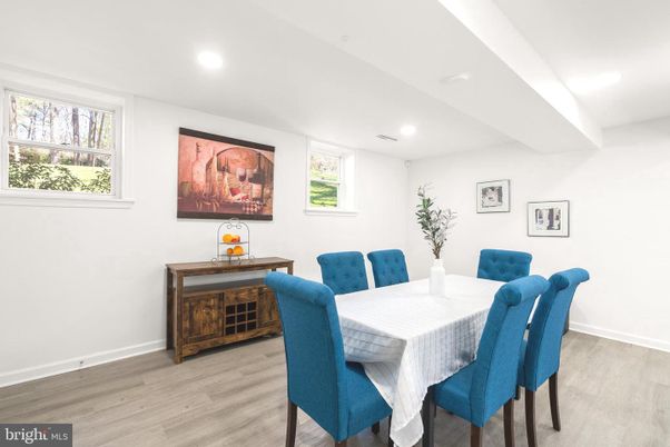 Dining room, Interior, Recessed Lighting, Wood Texture Flooring