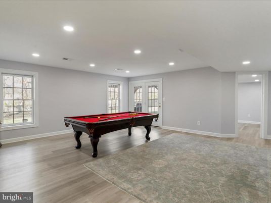 Billiard Table, Game Room, Interior, Recessed Lighting, Wood Texture Flooring