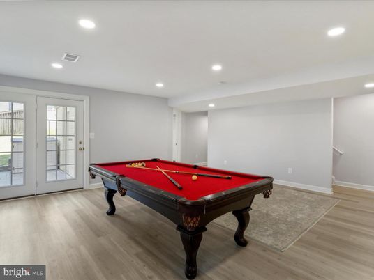 Billiard Table, Game Room, Interior, Recessed Lighting, Wood Texture Flooring