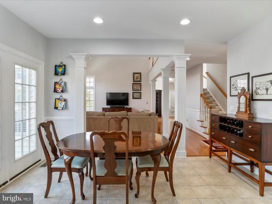 Dining room, Interior, Recessed Lighting, Wood Texture Flooring