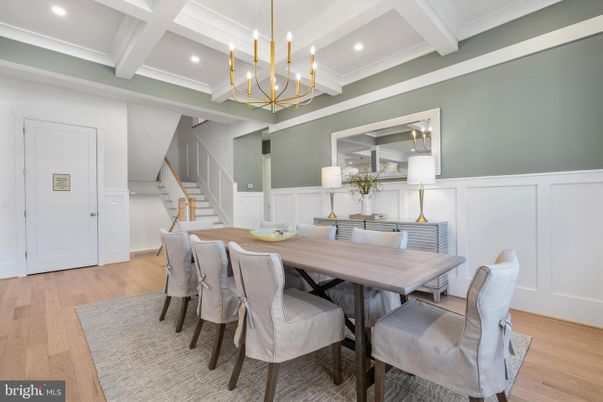 Chandelier, Dining room, Interior, Pendant Lights, Recessed Lighting, Wood Texture Flooring