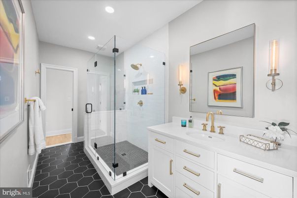 Bathroom, Dual Sink Vanities, Glass Shower, Interior, Recessed Lighting