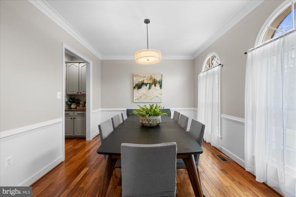 Dining room, Interior, Pendant Lights, Wood Texture Flooring