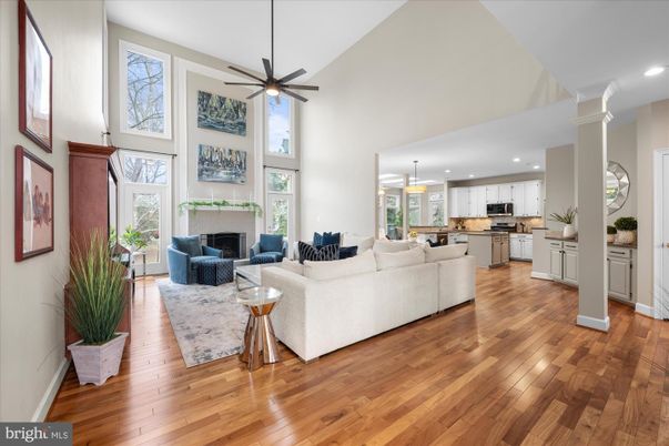 Dining room, Fireplace, Interior, Kitchen, Living room, Pendant Lights, Recessed Lighting, Stainless Steel Appliances, Wood Texture Flooring