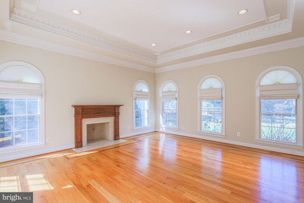 Empty room, Fireplace, Interior, Recessed Lighting, Wood Texture Flooring