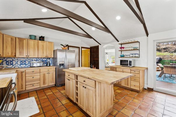 Interior, Kitchen, Recessed Lighting, Stainless Steel Appliances, Wooden Beams
