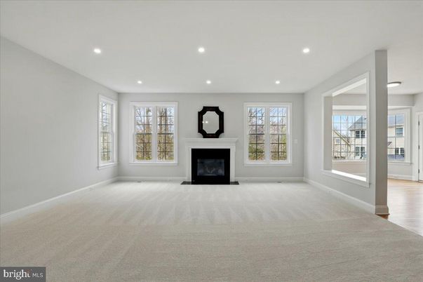 Empty room, Fireplace, Interior, Recessed Lighting, Wood Texture Flooring