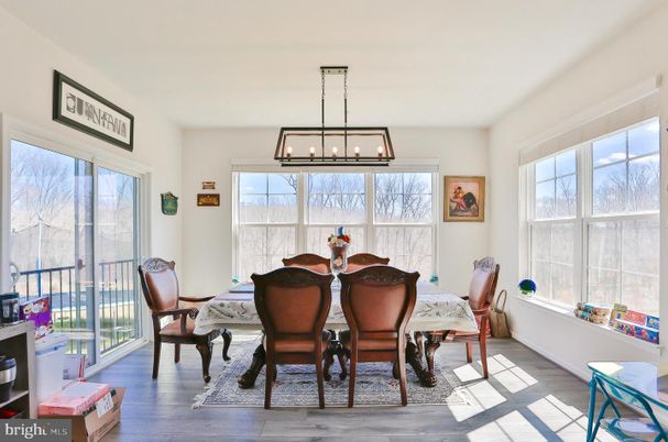 Dining room, Interior, Pendant Lights, Wood Texture Flooring