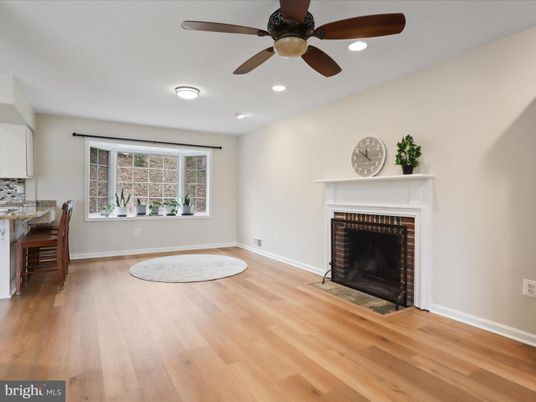 Fireplace, Interior, Recessed Lighting, Wood Texture Flooring