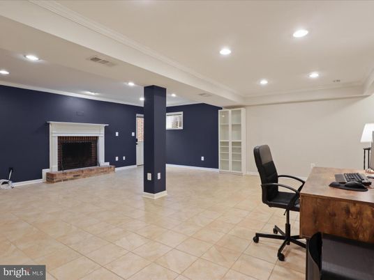 Fireplace, Home Office, Interior, Recessed Lighting