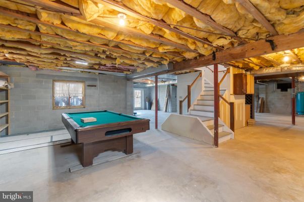 Billiard Table, Game Room, Interior, Stone Walls, Wooden Beams