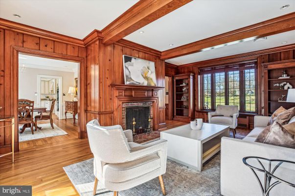 Dining room, Fireplace, Interior, Living room, Recessed Lighting, Wooden Beams, Wood Texture Flooring, Wooden Walls