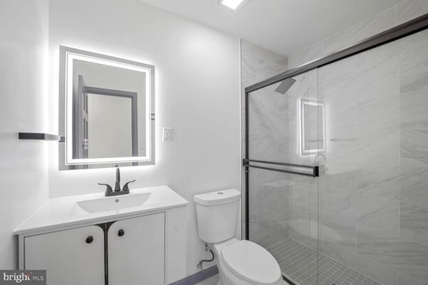 Bathroom, Glass Shower, Interior, Marble Walls, Recessed Lighting