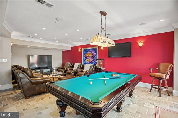 Billiard Table, Game Room, Interior, Living room, Pendant Lights, Recessed Lighting