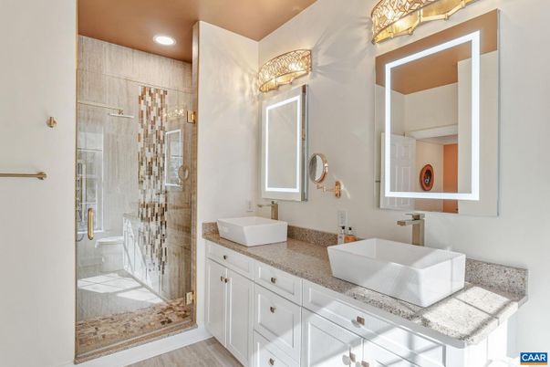 Bathroom, Dual Sink Vanities, Glass Shower, Interior, Recessed Lighting