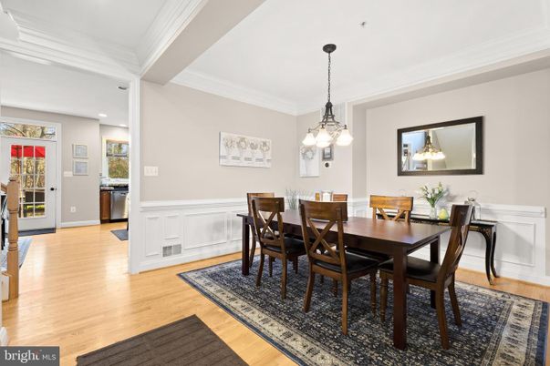 Dining room, Interior, Pendant Lights, Recessed Lighting, Wood Texture Flooring