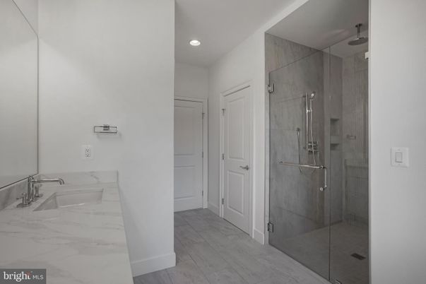Bathroom, Glass Shower, Interior, Marble, Recessed Lighting