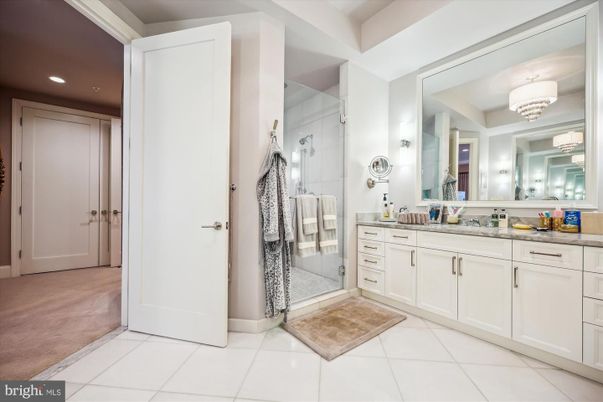 Bathroom, Chandelier, Glass Shower, Interior, Recessed Lighting