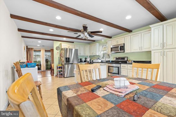 Interior, Kitchen, Recessed Lighting, Stainless Steel Appliances, Wooden Beams