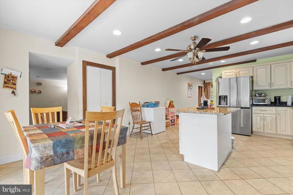 Dining room, Interior, Kitchen, Recessed Lighting, Stainless Steel Appliances, Wooden Beams