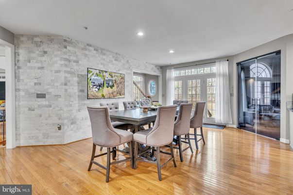 Dining room, Interior, Recessed Lighting, Stone Walls, Wood Texture Flooring