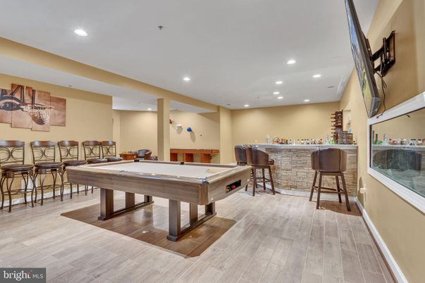 Billiard Table, Game Room, Interior, Recessed Lighting, Wood Texture Flooring