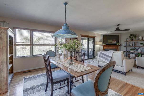 Dining room, Interior, Living room, Pendant Lights, Wood Texture Flooring