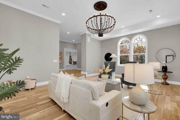 Interior, Living room, Pendant Lights, Recessed Lighting, Wood Texture Flooring